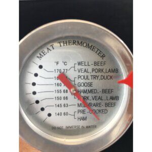 Vintage Stainless Steel Meat Thermometer - Well-Beef, Pre-Cooked, Poultry ,Duck
